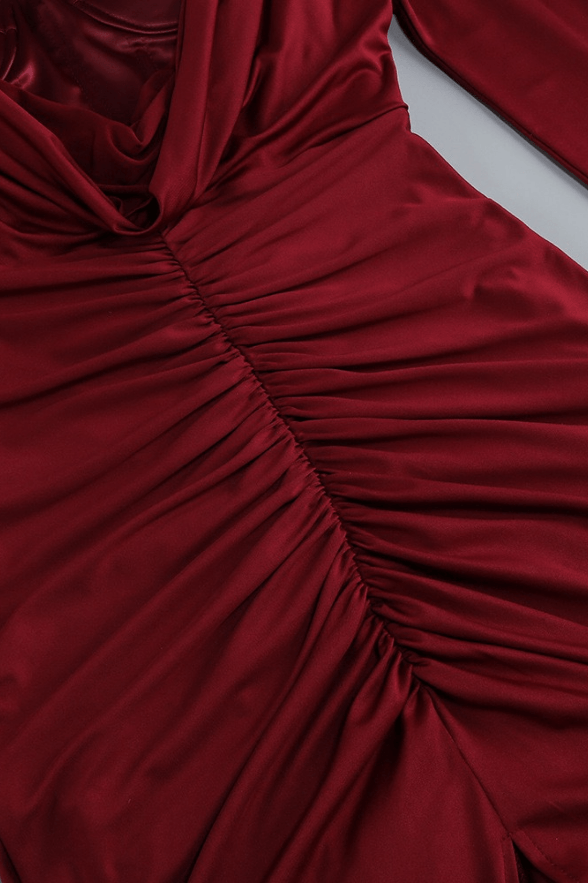 Burgundy Long Sleeve Ruched Mermaid Dress Avalabel
