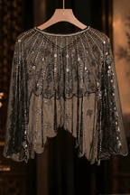 Beaded Sheer Mesh Scalloped Shawl Avalabel