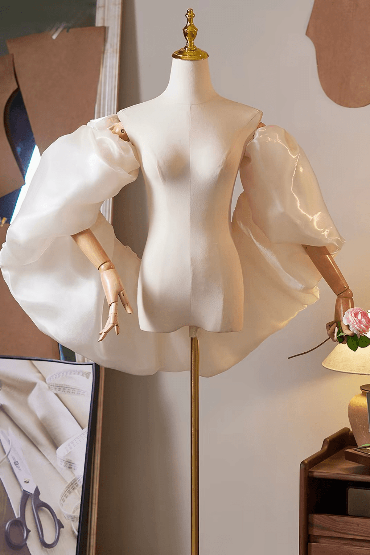White Organza Voluminous Puff Sleeve Shawl Avalabel