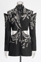 Daria Black Cutout Rhinestone Embellished Blazer Avalabel