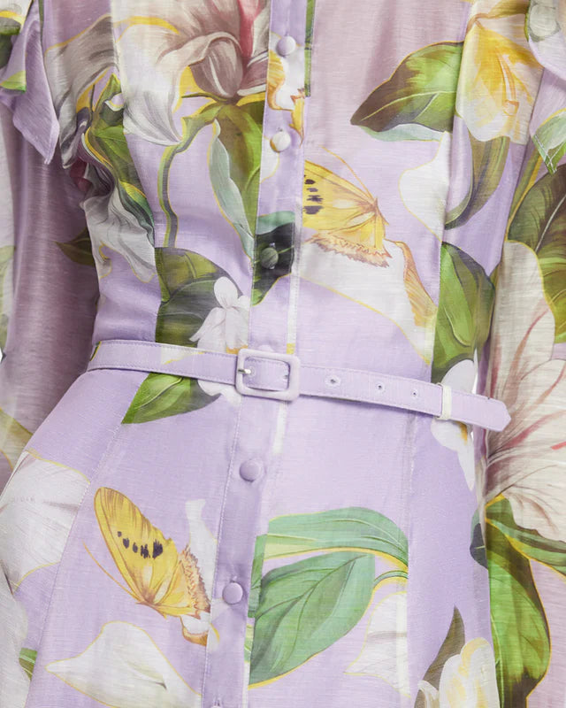 winni Lily Blossom Print Lilac Butterfly Sleeve Midi Dress Avalabel