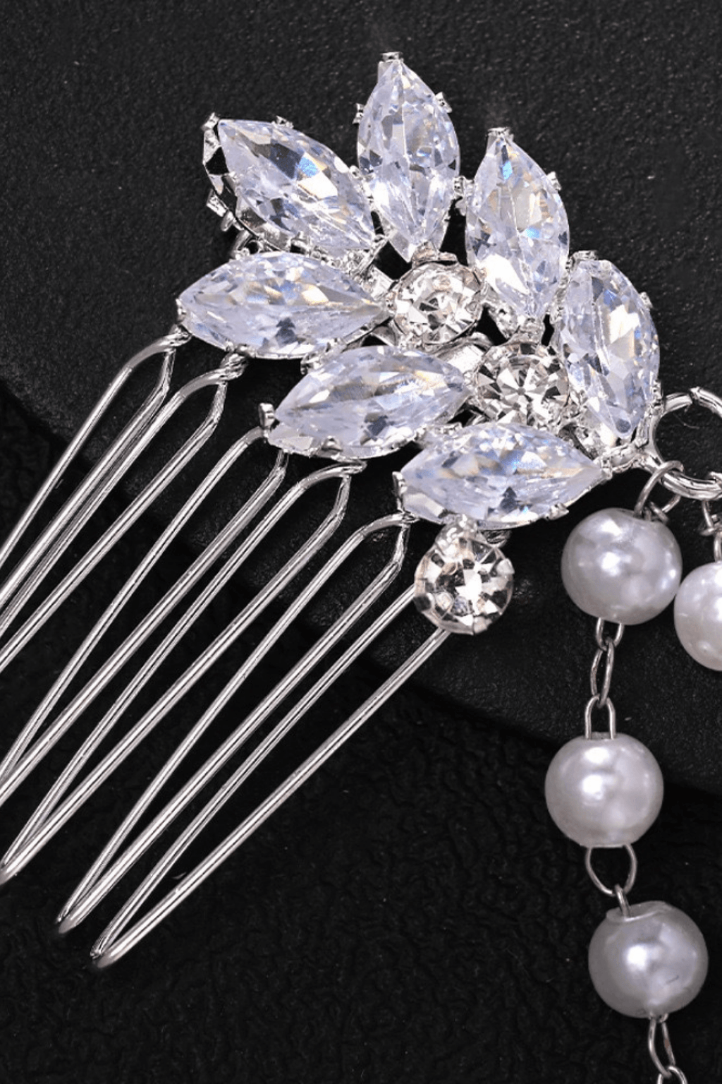 Crystal Leaf Clip Layered Pearl Drape Headpiece Avalabel