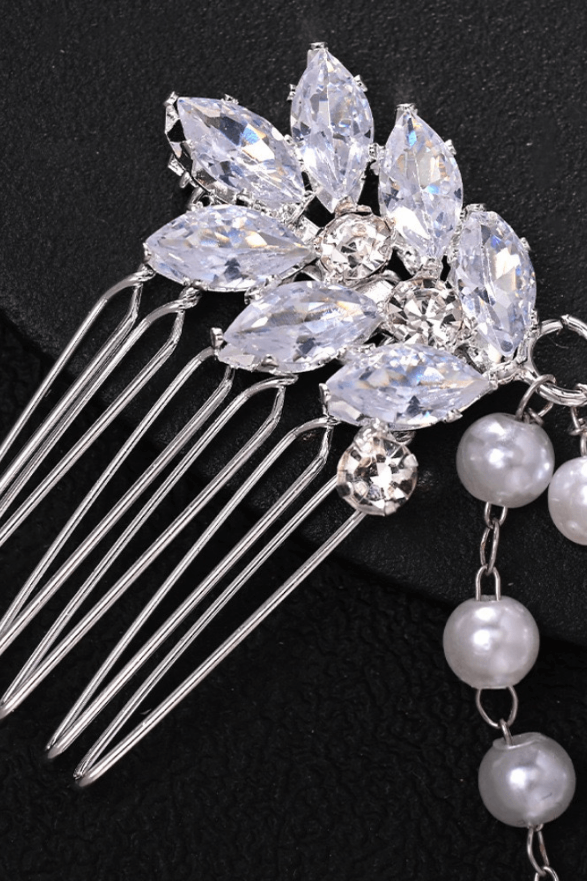 Crystal Leaf Clip Layered Pearl Drape Headpiece Avalabel