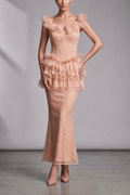 Bella Pink Lace Ruffle Corset Mermaid Dress Avalabel