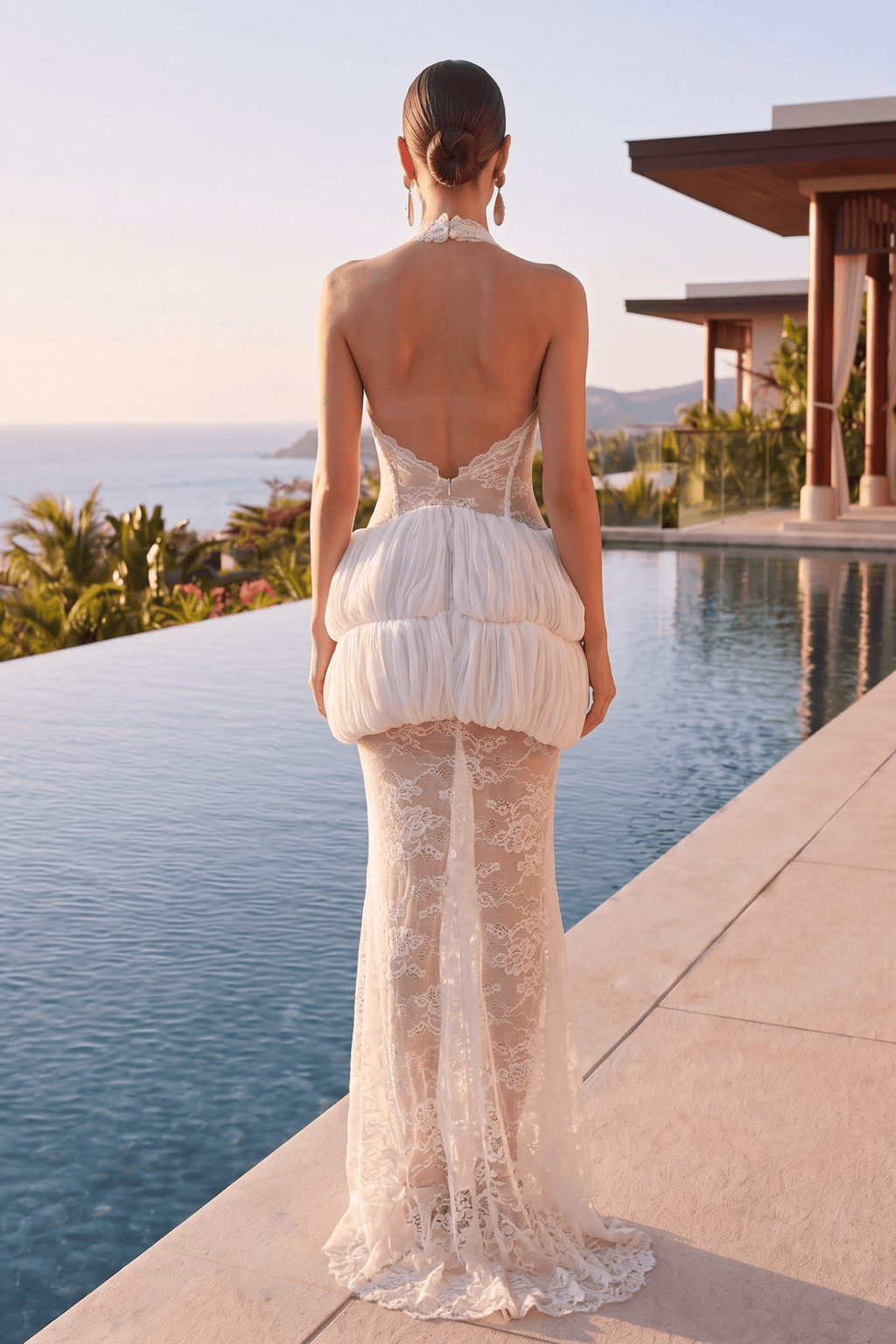Fiora White Halter Lace Mermaid Dress Avalabel