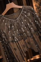 Beaded Sheer Mesh Scalloped Shawl Avalabel