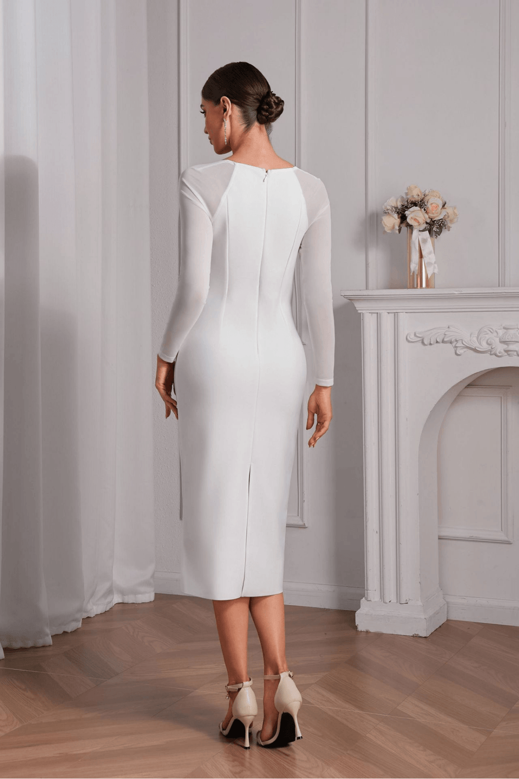 Erica Sheer Long Sleeve Beaded Evening Dress Avalabel