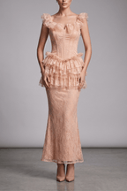 Bella Pink Lace Ruffle Corset Mermaid Dress Avalabel