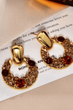 Gold Red Champagne Crystal Circle Drop Earrings Avalabel