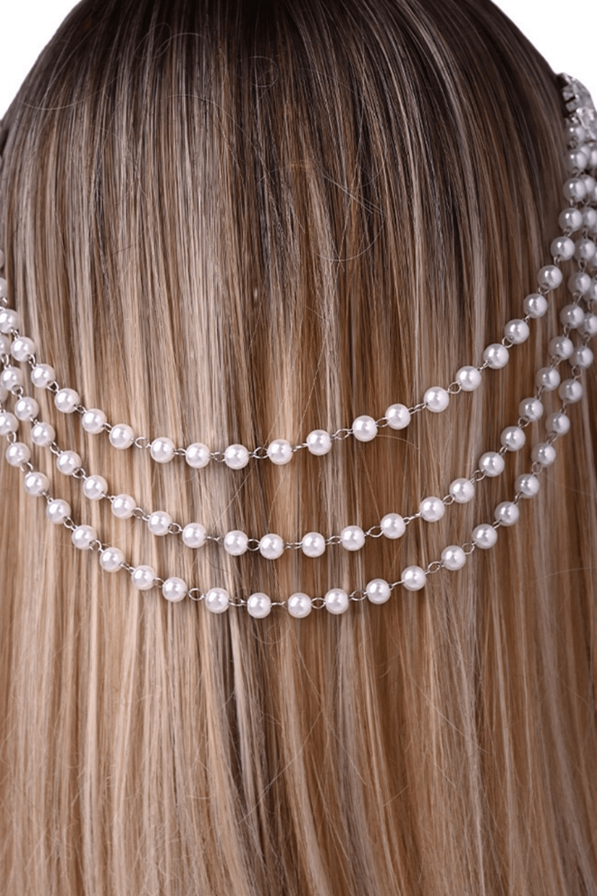 Crystal Leaf Clip Layered Pearl Drape Headpiece Avalabel