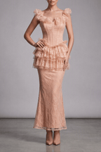 Bella Pink Lace Ruffle Corset Mermaid Dress Avalabel