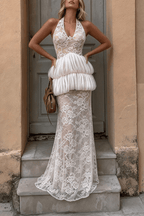 Fiora White Halter Lace Mermaid Dress Avalabel
