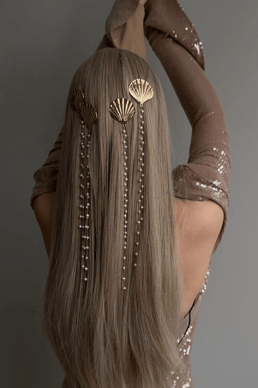 Golden Seashell Pearl Tassel Hair Clip Set Avalabel