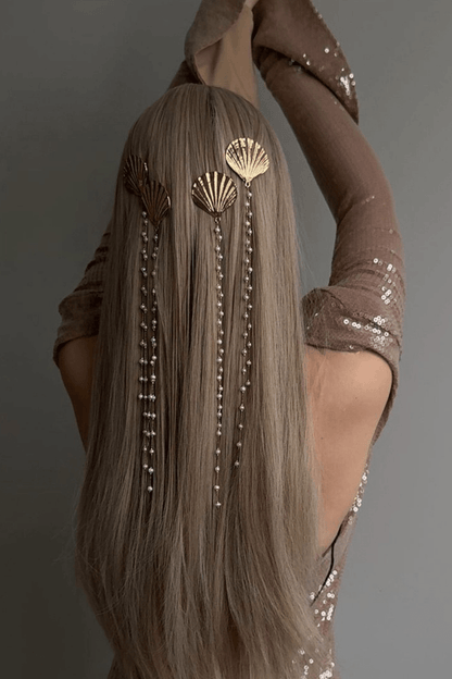 Golden Seashell Pearl Tassel Hair Clip Set Avalabel