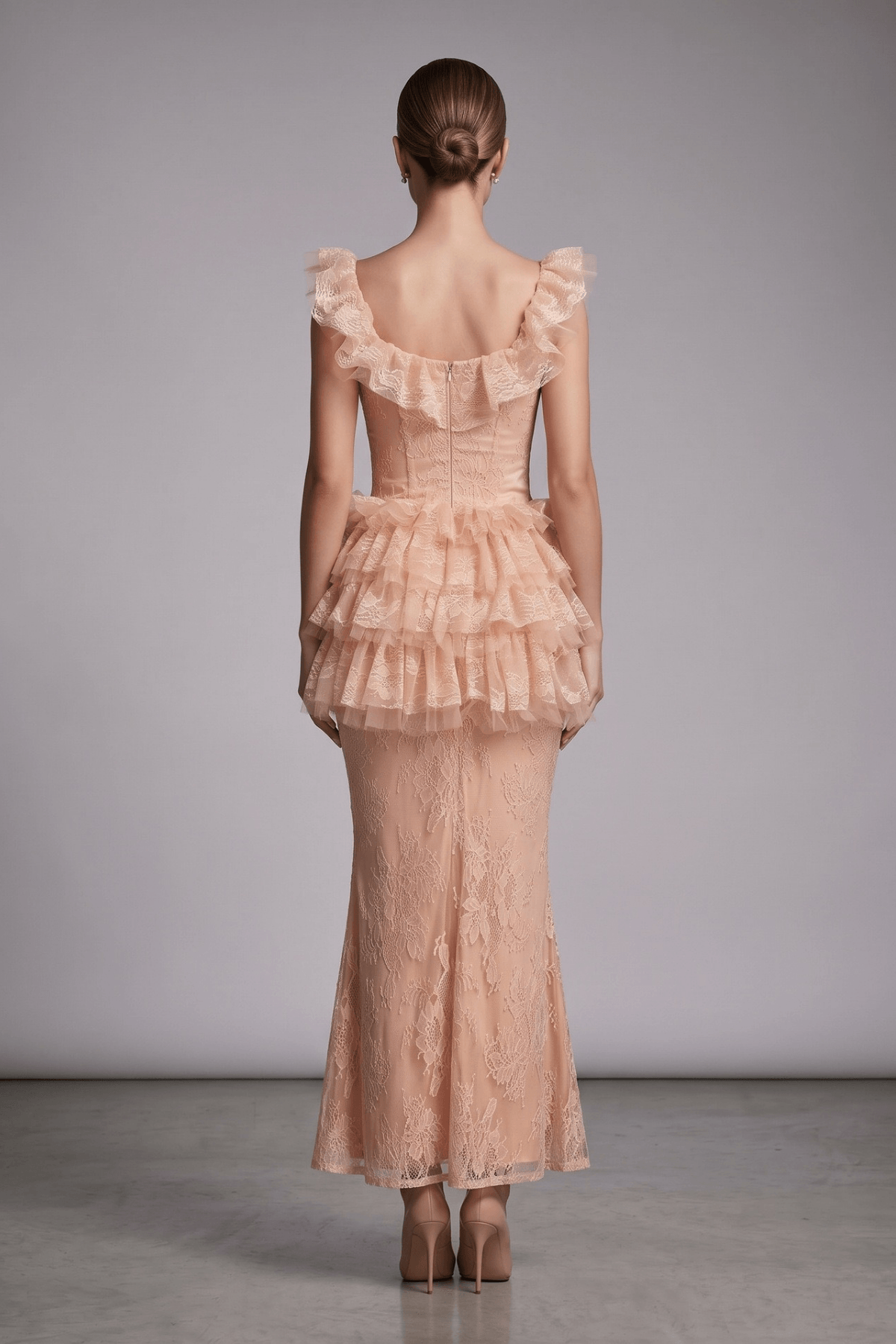 Bella Pink Lace Ruffle Corset Mermaid Dress Avalabel