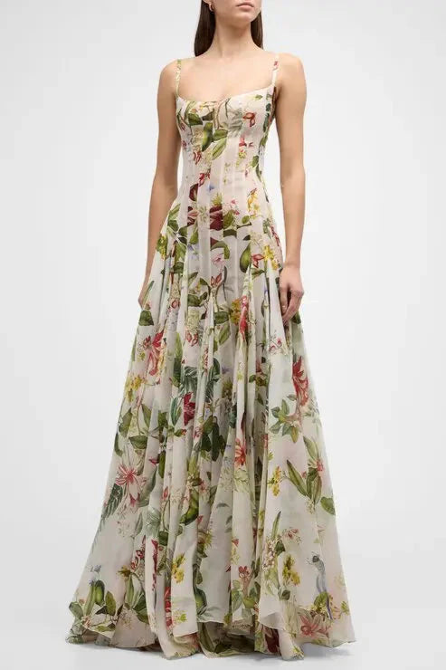 Multicolor Floral Print Fauna Gazar Gown Avalabel