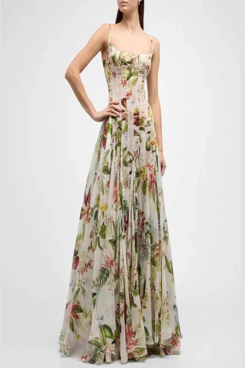 Multicolor Floral Print Fauna Gazar Gown Avalabel