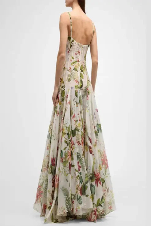 Multicolor Floral Print Fauna Gazar Gown Avalabel