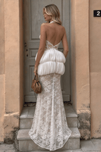 Fiora White Halter Lace Mermaid Dress Avalabel