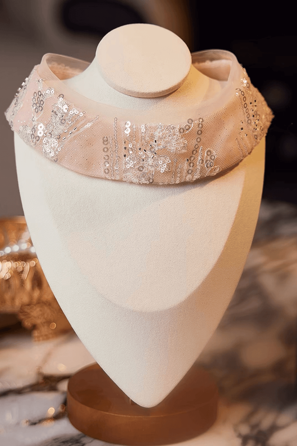 Pink Beaded Sheer Tulle Choker Necklace Avalabel