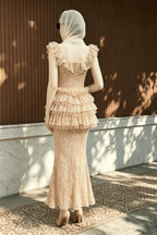 Bella Pink Lace Ruffle Corset Mermaid Dress Avalabel