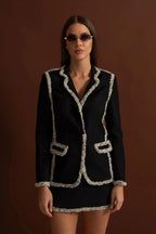 june Tweed Trim Blazer Matching Mini Skirt set - Black Avalabel