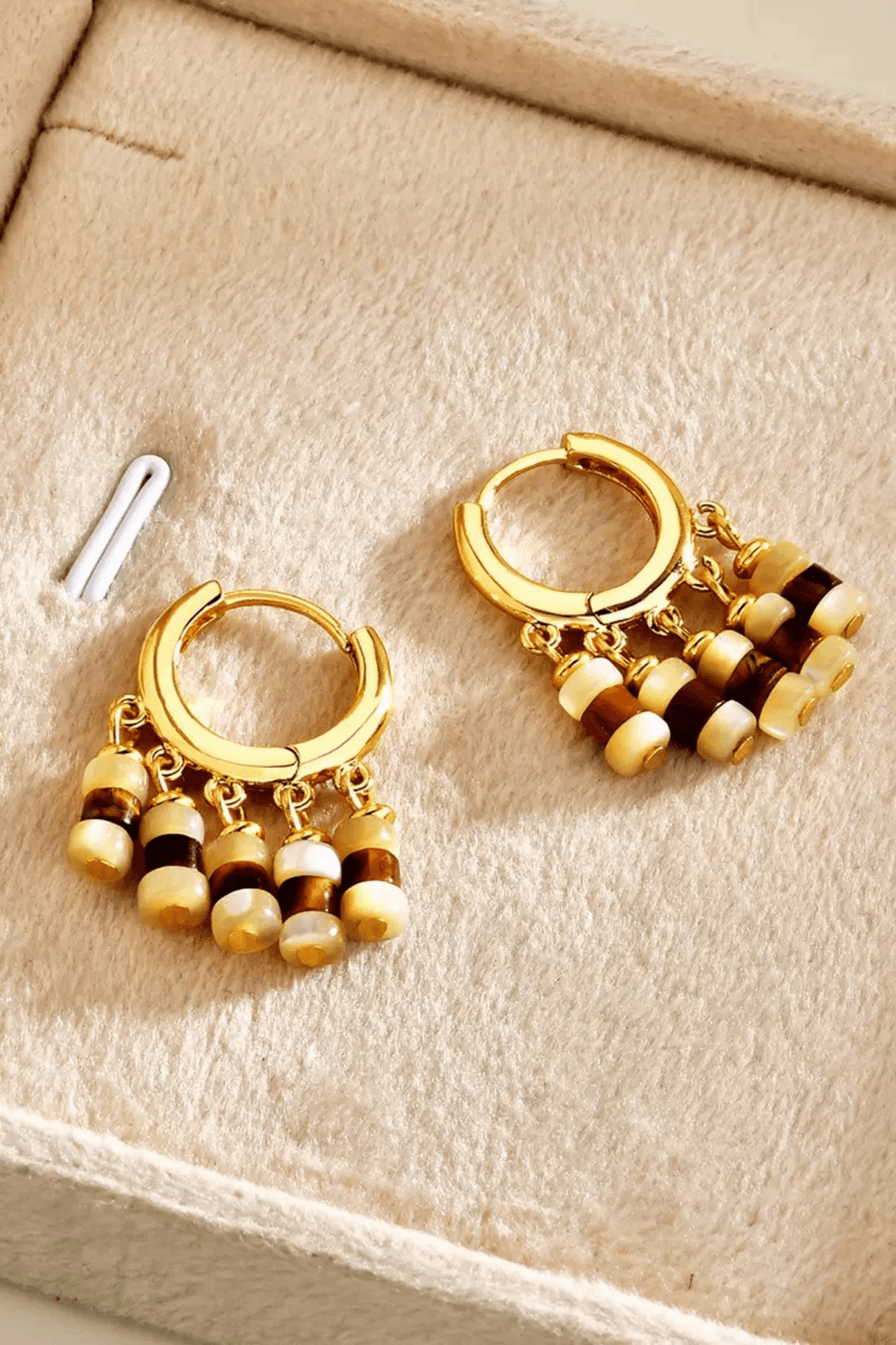 Gold Huggie Shell Bead Tassel Earrings Avalabel