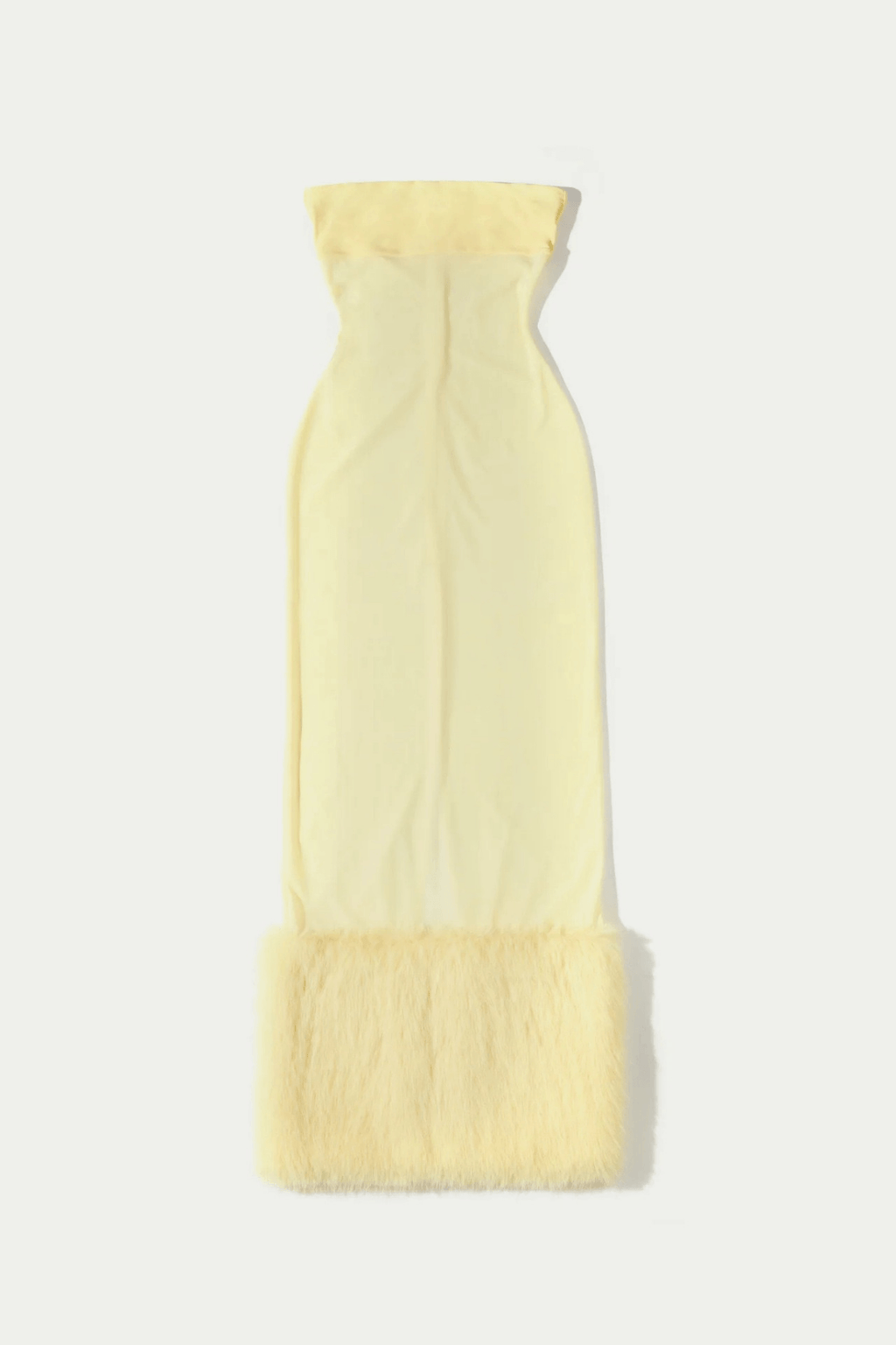Yellow Sheer Mesh Maxi Dress with Faux Fur Trim Avalabel
