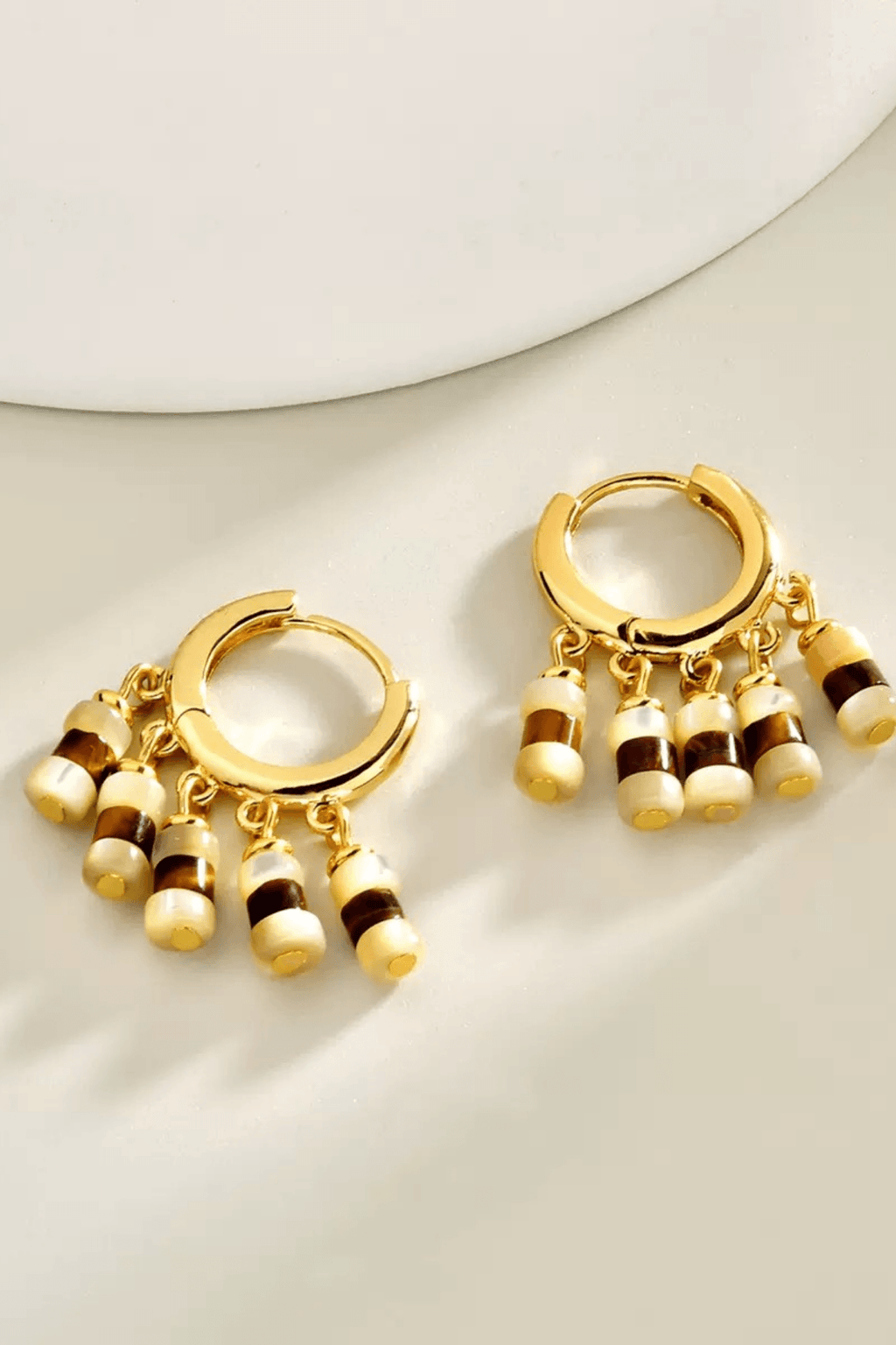 Gold Huggie Shell Bead Tassel Earrings Avalabel