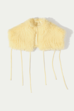Yellow Sheer Mesh Maxi Dress with Faux Fur Trim Avalabel
