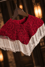 Red Velvet White Fringe Capelet Shawl Avalabel