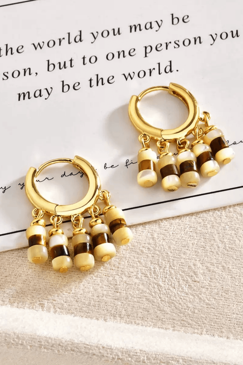 Gold Huggie Shell Bead Tassel Earrings Avalabel