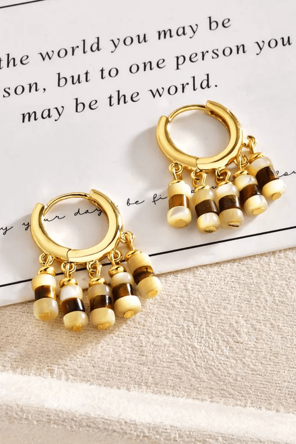 Gold Huggie Shell Bead Tassel Earrings Avalabel