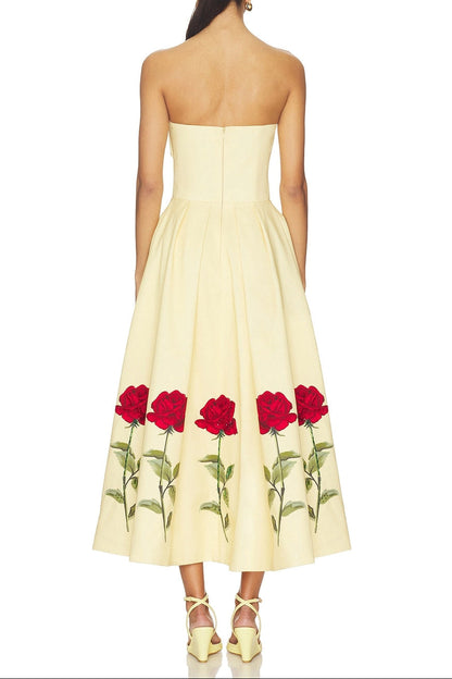 Leona Satin Floral Print Off-Shoulder Midi Dress Avalabel