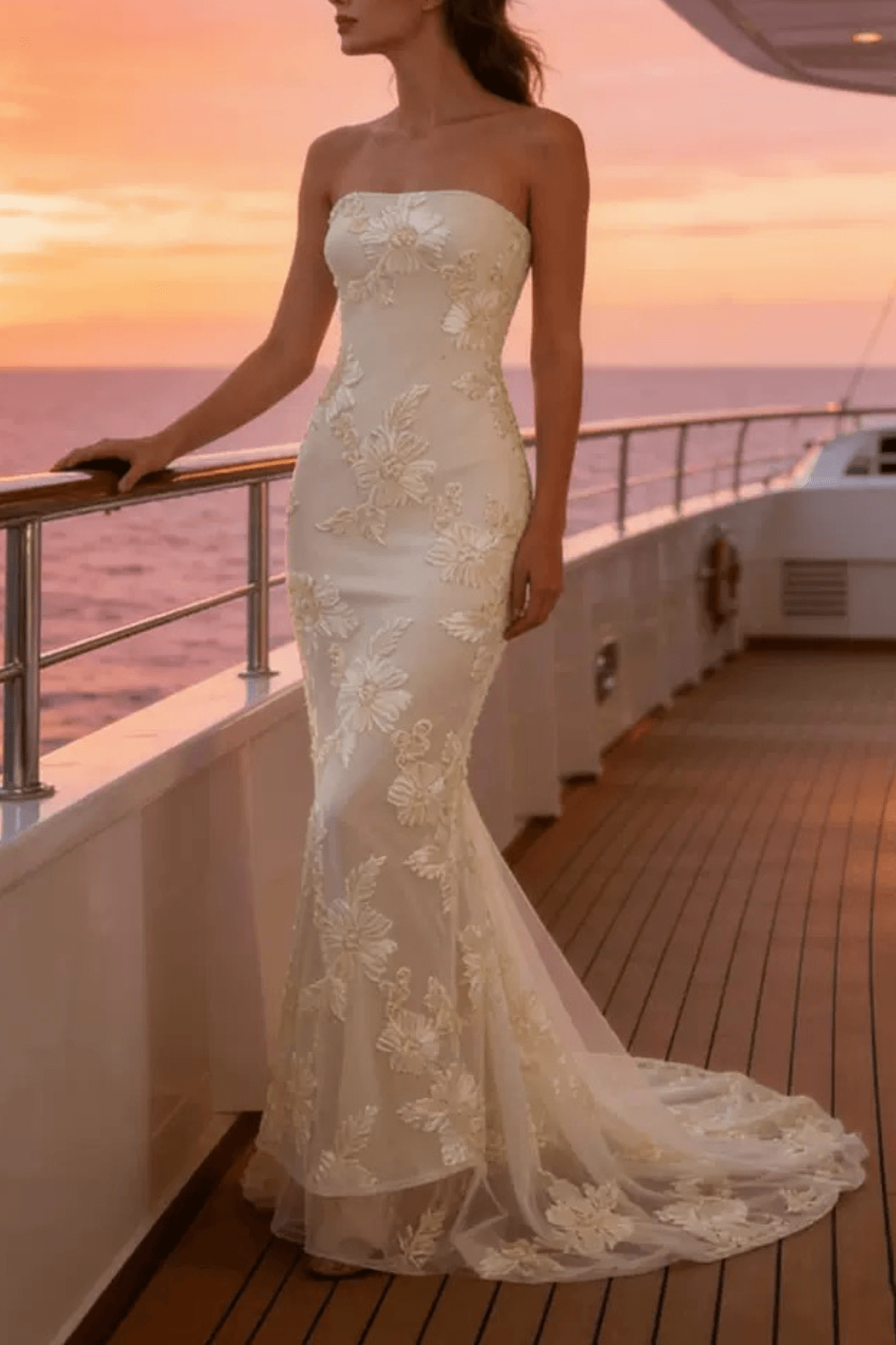 Liora Strapless Floral Appliqué Mermaid Dress Avalabel