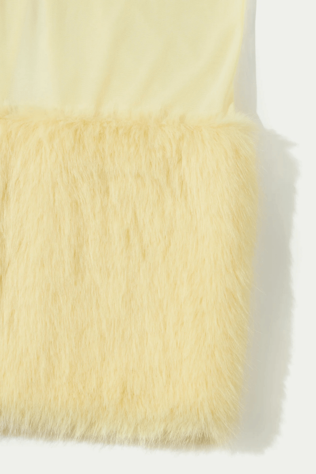 Yellow Sheer Mesh Maxi Dress with Faux Fur Trim Avalabel