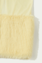 Yellow Sheer Mesh Maxi Dress with Faux Fur Trim Avalabel