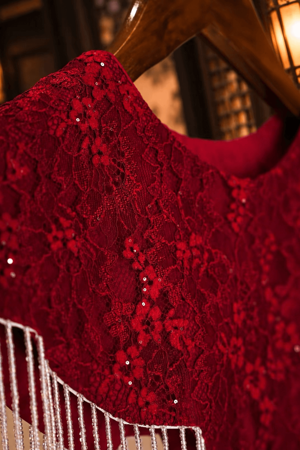Red Velvet White Fringe Capelet Shawl Avalabel