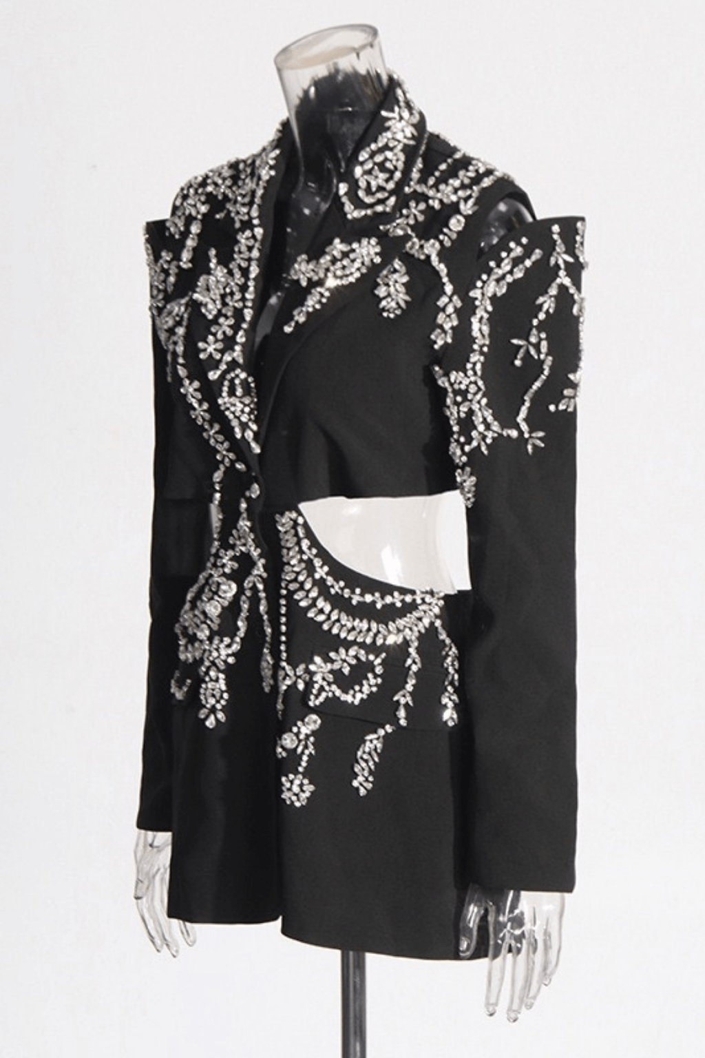 Daria Black Cutout Rhinestone Embellished Blazer Avalabel