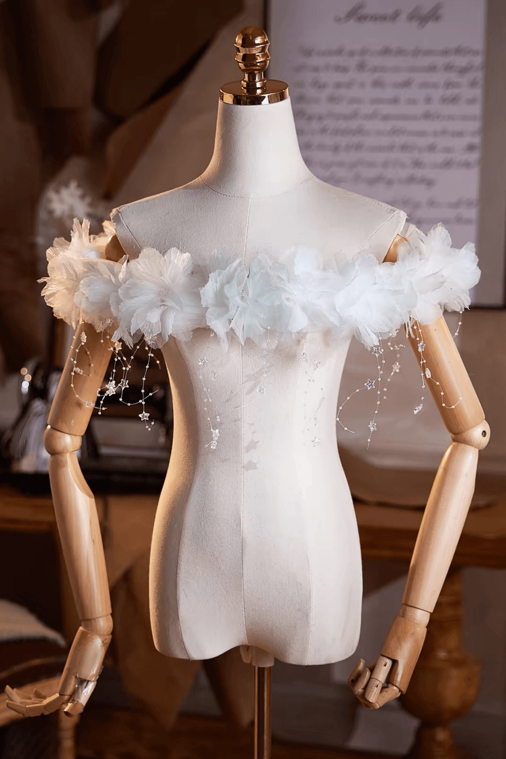 White 3D Flower Star Beaded Tassel Shawl Avalabel