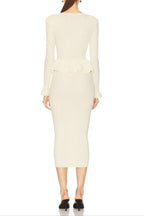 Caroline Asymmetric Knit Midi Dress in Beige Avalabel