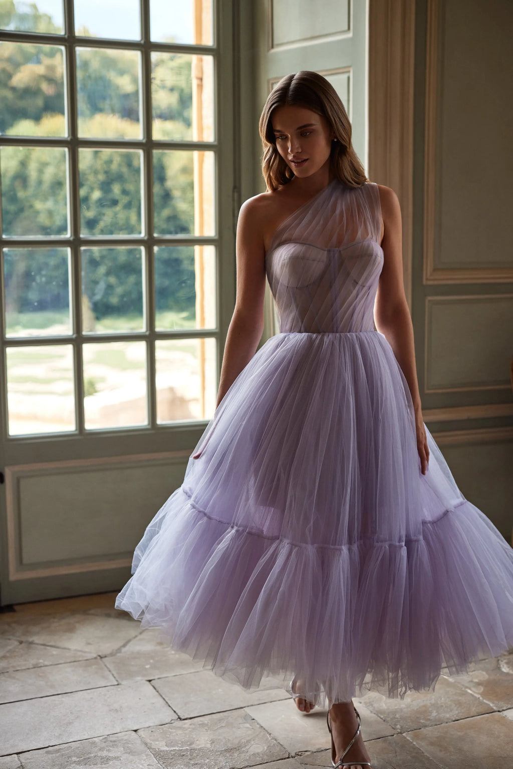 Lavender One-Shoulder Cocktail Tulle Dress Avalabel
