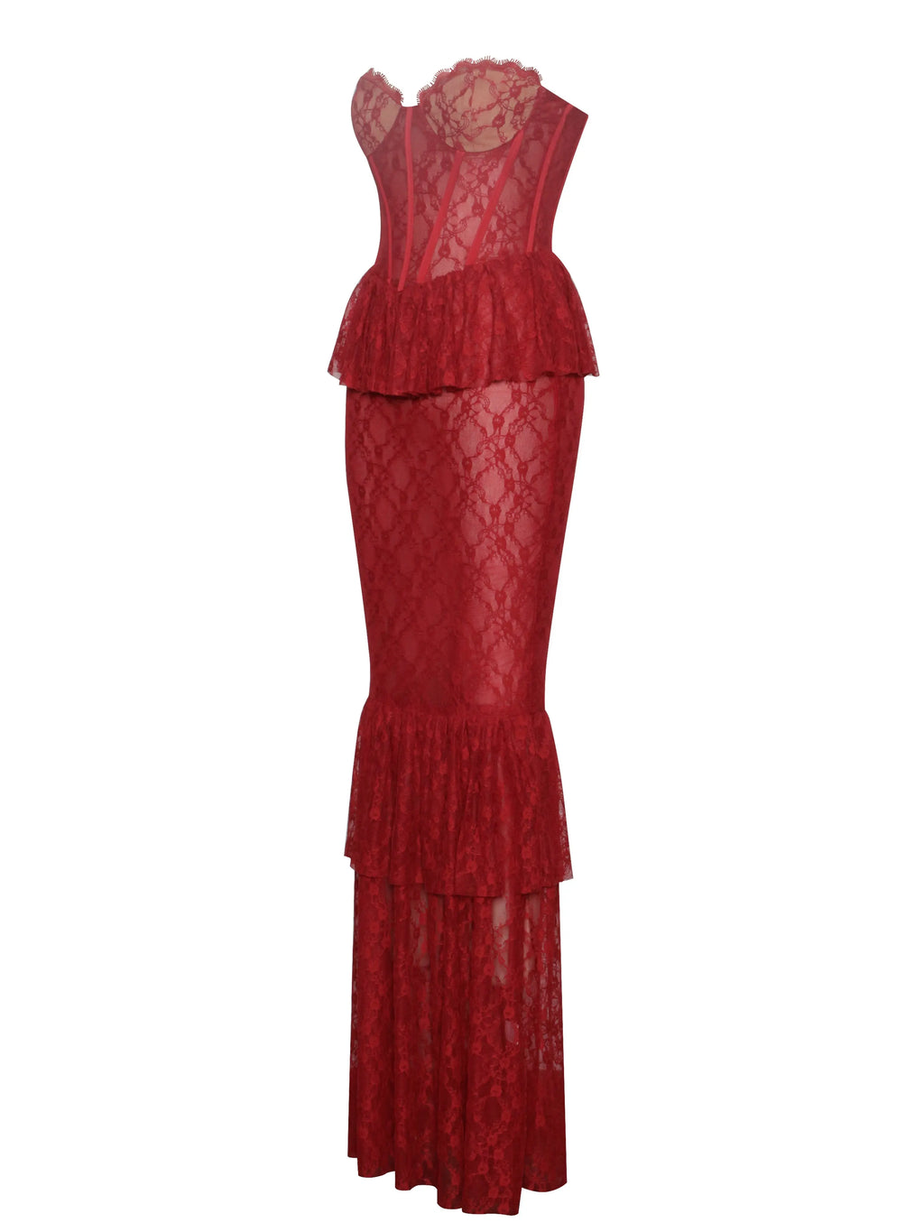 Zen Burgundy Lace Corset Maxi Dress Avalabel