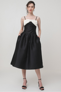 Bow-Detail Taffeta Midi Dress in Black Avalabel