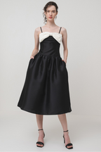 Bow-Detail Taffeta Midi Dress in Black Avalabel