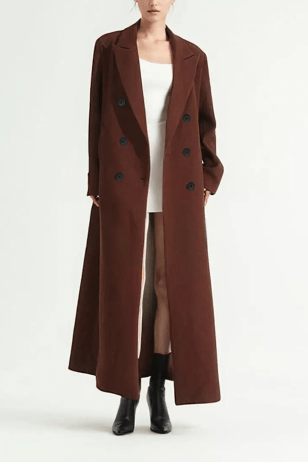 Karin Brown Double Breasted Long Wool Coat Avalabel