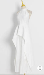 WHITE BANDAGE HALTER IRREGULAR MAXI DRESS Avalabel