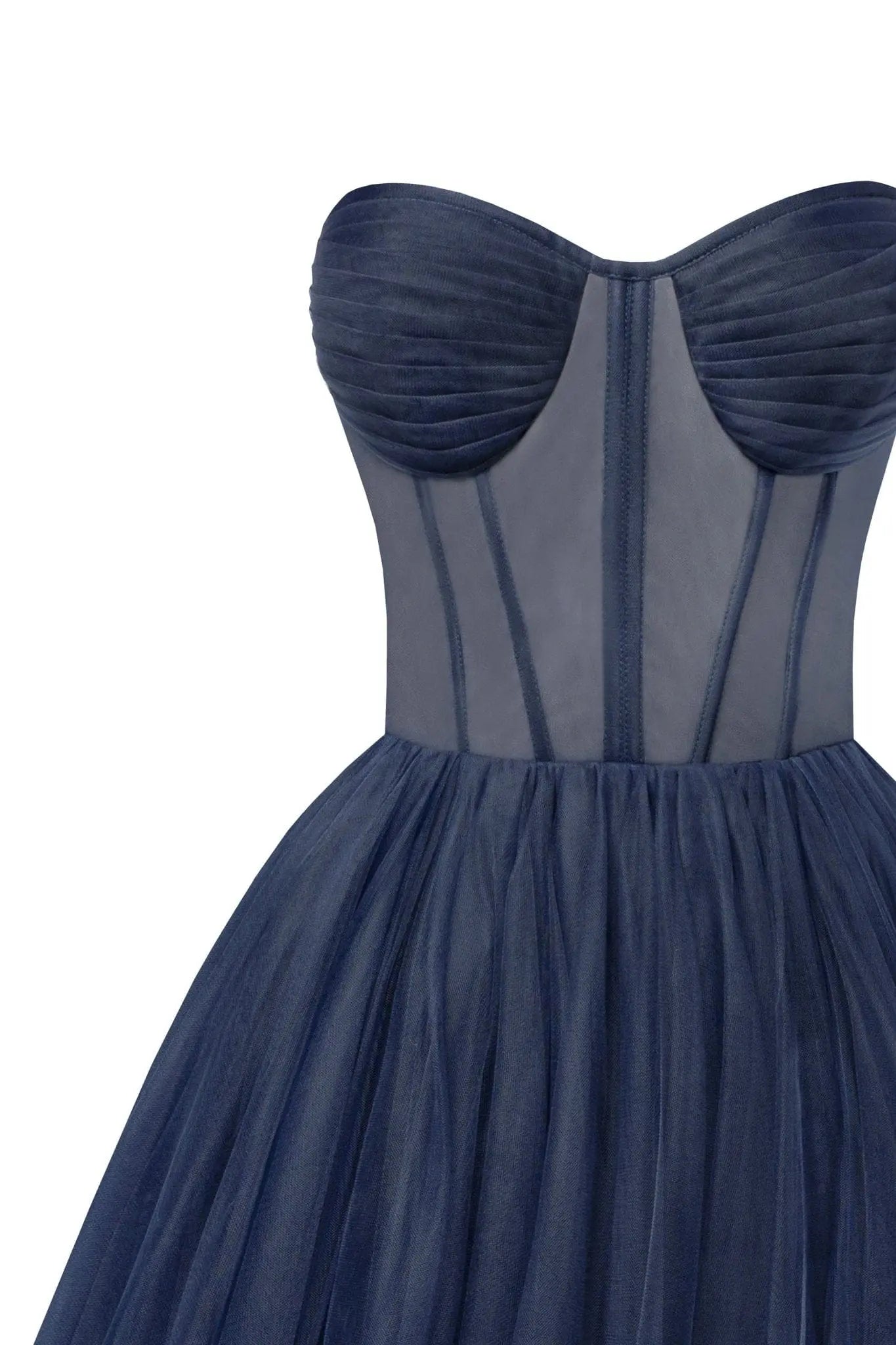 Navy Strapless Puffy Midi Tulle Dress Avalabel