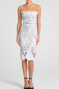 OFF-SHOULDER WHITE FLORAL LACE MIDI DRESS Avalabel