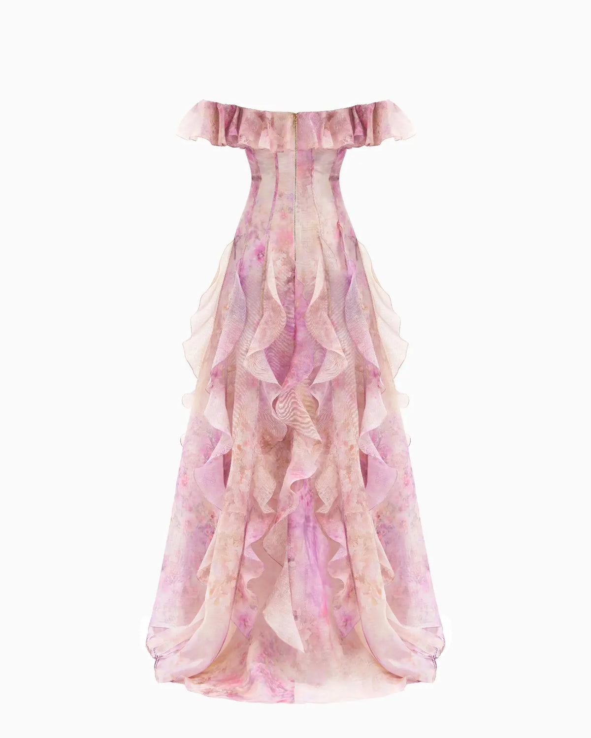 Helen Floral Frill Off-Shoulder Maxi Dress in Pink Avalabel